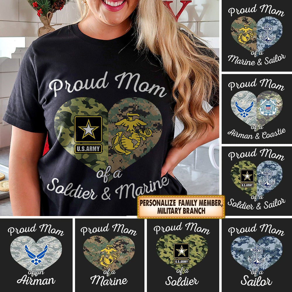 Personalized Family Member, Military Branch - Proud Military Mom, Wife, Aunt, Sister, Grandma...(Other) - Military Shirt- Trhn