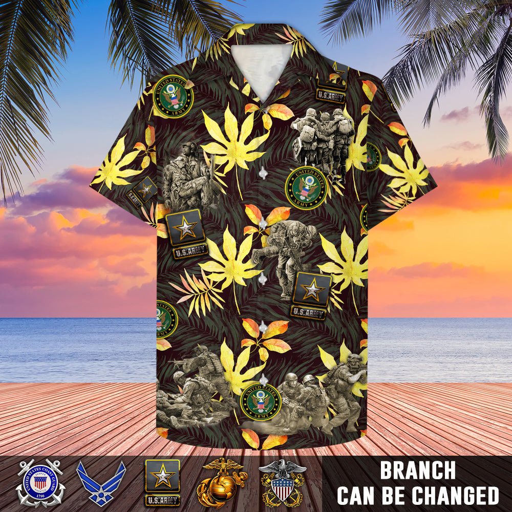 Personalized Branch Army Marine Navy Air Force Coast Guard Tropical Hawaiian Shirt For Military Veteran Hk10 Trhn