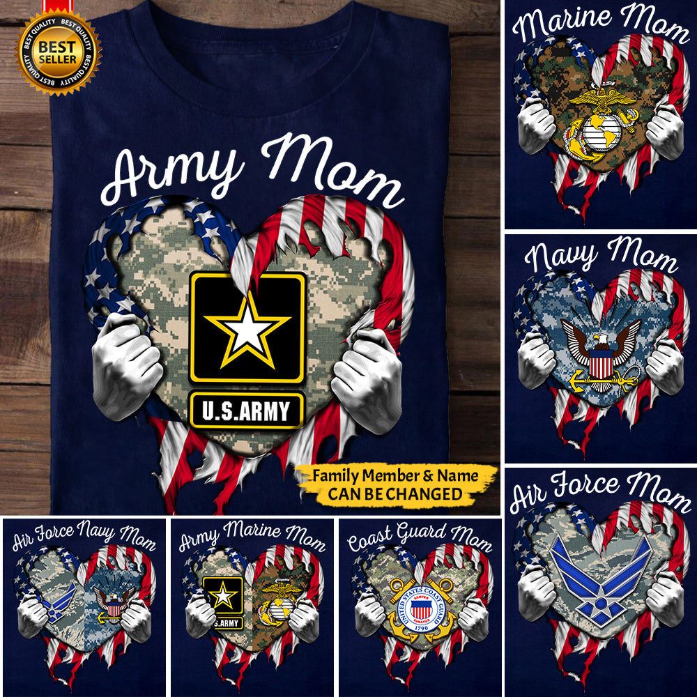 Personalized Shirt Proud Army Marine Air Force Navy Coast Guard Military Mom Dad Wife Ripped Flag Hands Shirt For All Family Member H2511