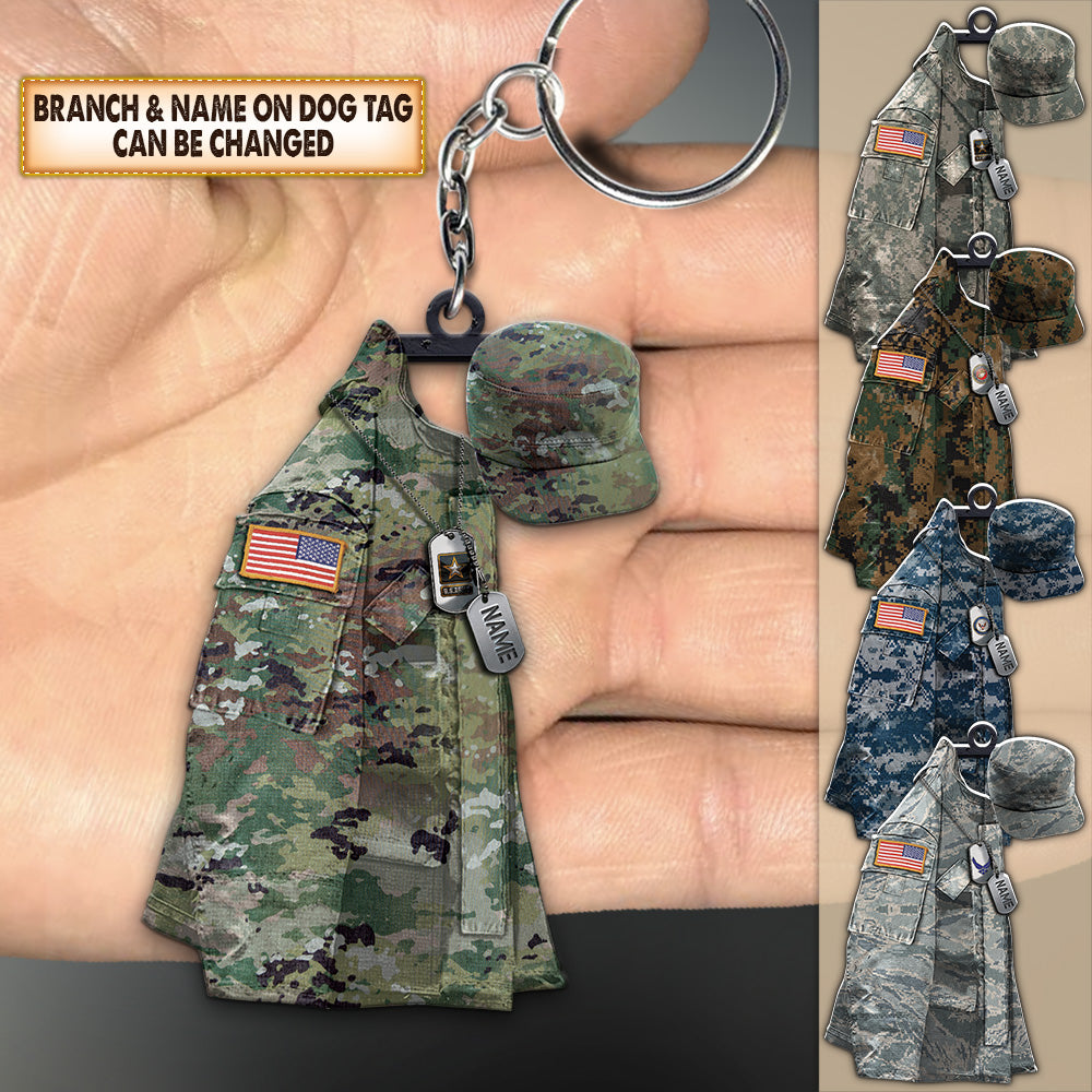 Military Uniform On Clothes Hanger Personalized Acrylic Keychain For Veteran Military Families, Made By Acrylic And The 2 Sides Are The Same - HK10 Trhn