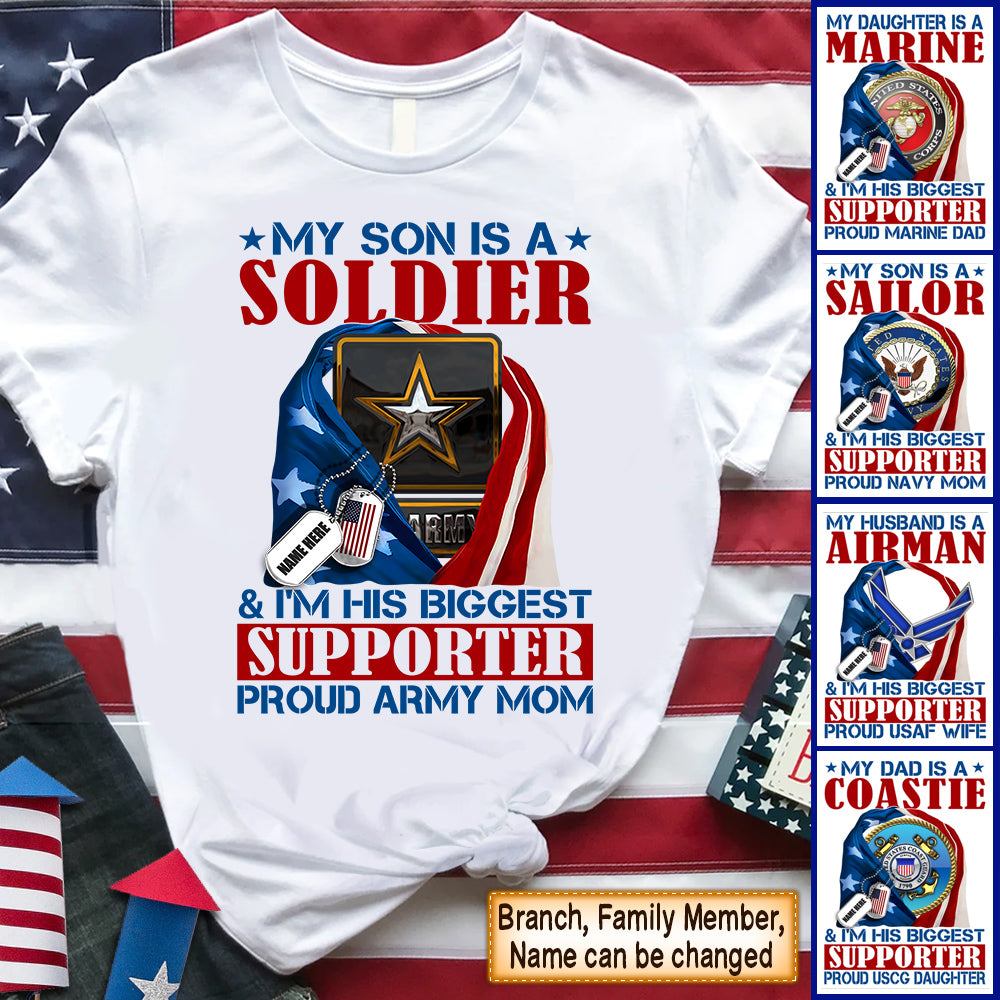 Personalized Shirts My Son Is A Soldier & I'm His Biggest Supporter Proud Army Mom 4th July Shirt For Military Family Member Hk10 Trhn