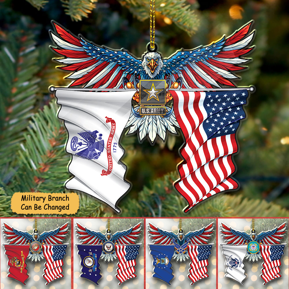Personalized Acrylic Ornament American Eagle Flag Christmas Ornament Armed Forces Military Family Member HK10, Made By Acryluc And One Side Print