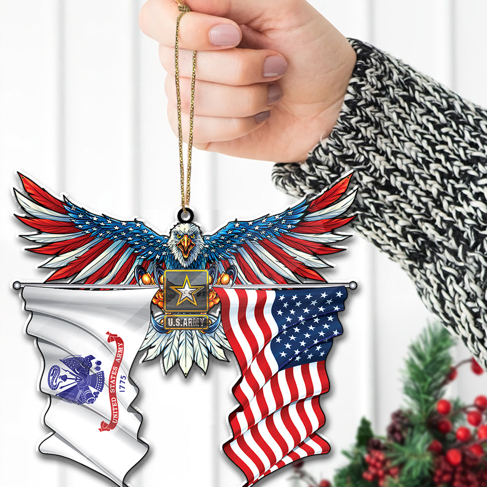 Personalized Acrylic Ornament American Eagle Flag Christmas Ornament Armed  Forces Military Family Member HK10, Made By Acryluc And One Side Print