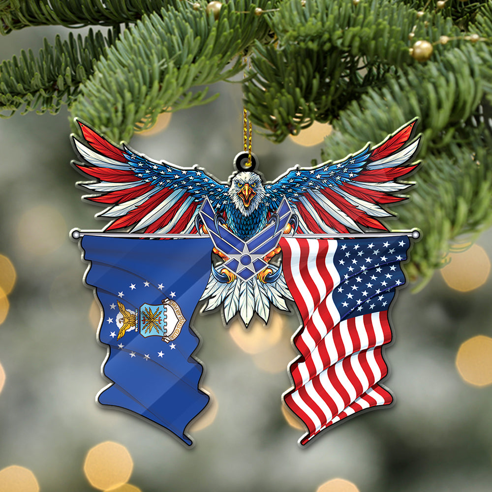 Personalized Acrylic Ornament American Eagle Flag Christmas Ornament Armed  Forces Military Family Member HK10, Made By Acryluc And One Side Print